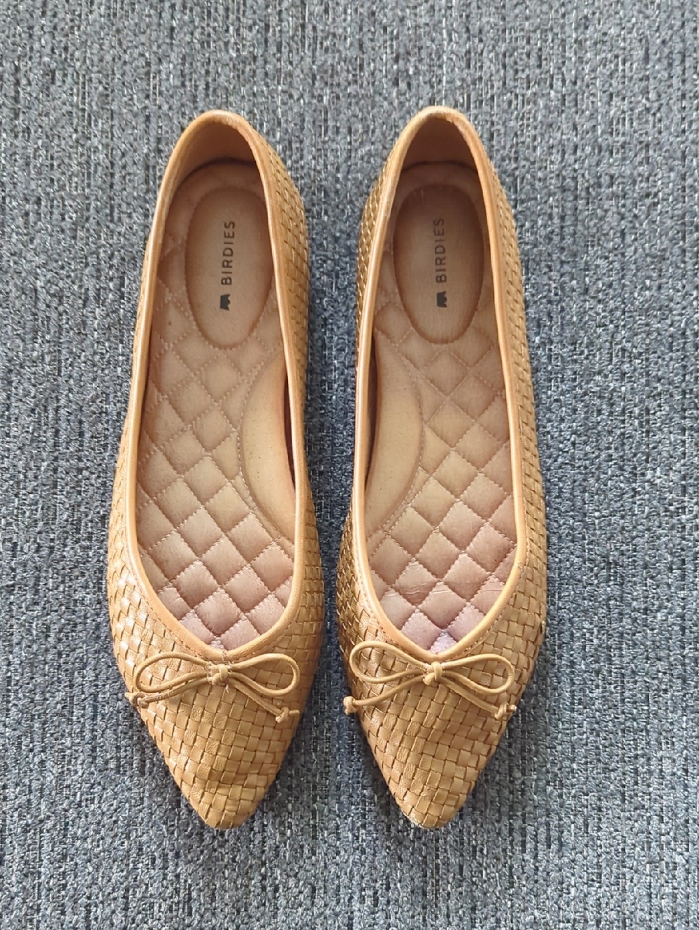 Birdies Tan Woven Pointed-Toe Flats with Bow